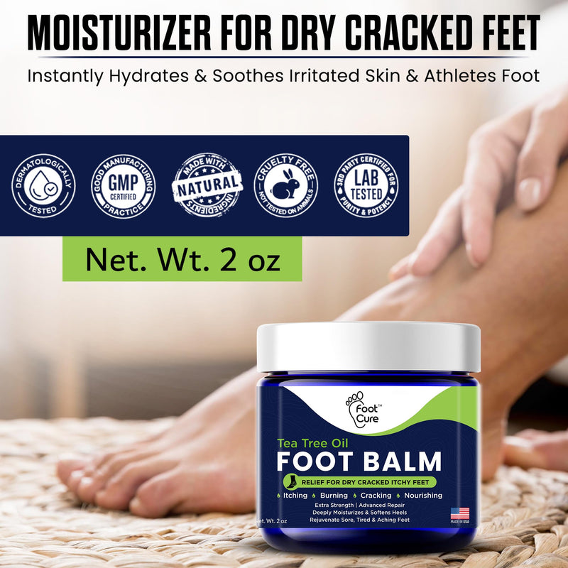 Antifungal Cream - For Itchy Feet and Skin Fungus Relief - Extra Strength Treatment for Athlete’s Foot, Ringworm, and Jock Itch. Moisturizer for Dry Cracked Feet infused with Tea Tree Oil Made in USA Foot Balm 2 Ounce (Pack of 1)