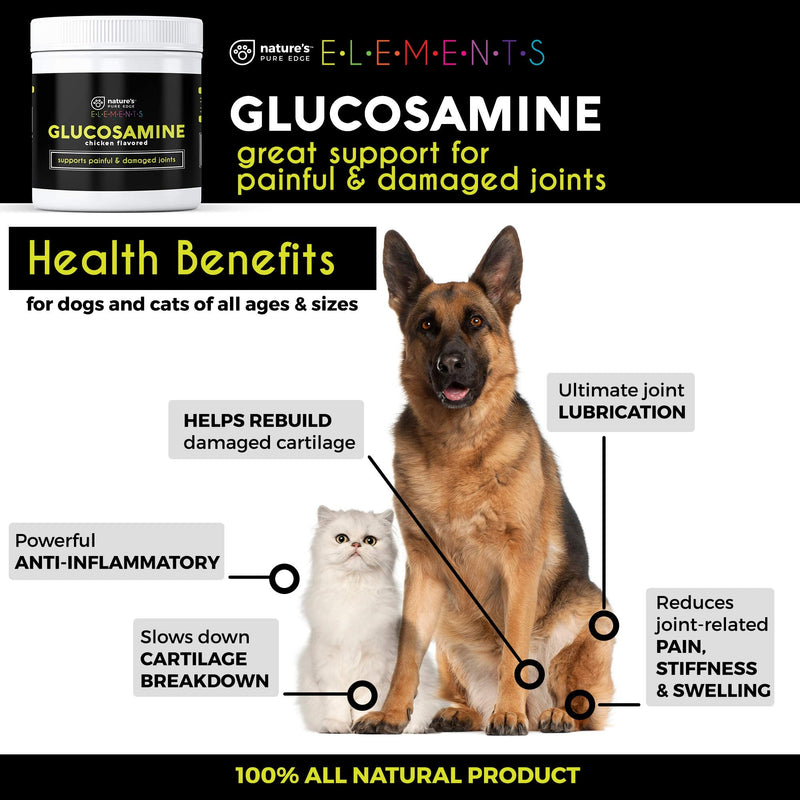 Nature's Pure Edge Original Extra Strength Glucosamine Dog and Cat Supplement Flavored with Real Chicken. Treats Painful and Damaged Joints. 170 gram Jar. - PawsPlanet Australia