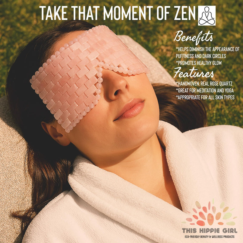 [Australia] - Rose Quartz Eye Mask by This Hippie Girl, Handcrafted Crystal Cut, Depuff for Puffy Eyes, Relieve Stress, The Cold-to-The-Touch Rose Quartz is Weighted for Comfort, Eye Mask for Facial 