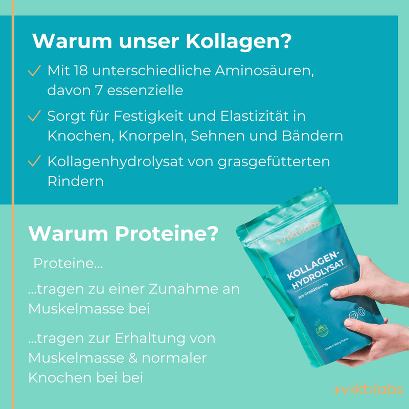 [Australia] - Viktilabs© - 100% pure collagen hydrolyzate from grass feeding | Collagen powder with 18 amino acids | Collagen Types 1, 2 & 3 | Without caffeine | Collagen powder laboratory tested | Collagen powder 500g 1 bag 