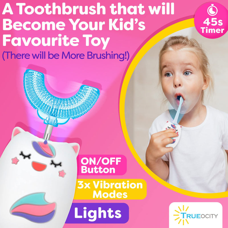 [Australia] - Kids Toothbrushes U Shape, Kids Automatic Toothbrush, Toddler Toothbrush U Shaped, U Toothbrush Kids, Auto Toothbrush, Rechargeable Electric Brush Age 2+, Children's U-Shaped Toothbrush (Unicorn) Pink - Unicorn 