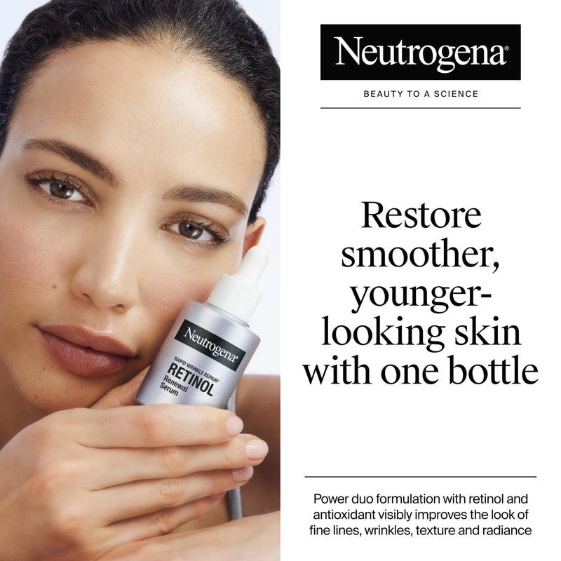 Neutrogena Rapid Wrinkle Repair Retinol Renewal Serum, 1 fl oz | Lightweight Anti-Aging Facial Serum, Dullness & Dark Spots 1.7 Fl Oz (Pack of 1)