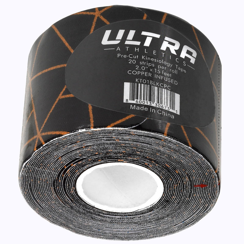[Australia] - Copper-Infused Kinesiology Tape, 20 Precut Water Resistant Strips, Stretch Indicator, Elastic Athletic Tape for Sports & Weightlifting, Muscle Strain Relief & Joint Support (Black Copper) Black Copper 