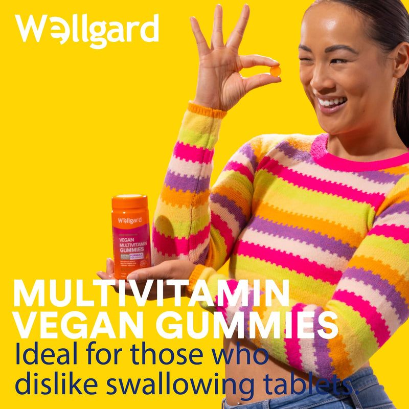 Vegan Multivitamin Gummies by Wellgard - Chewable Multivitamins Adults, 60 Vitamin Gummies, Orange Flavour (Adult Gummies)