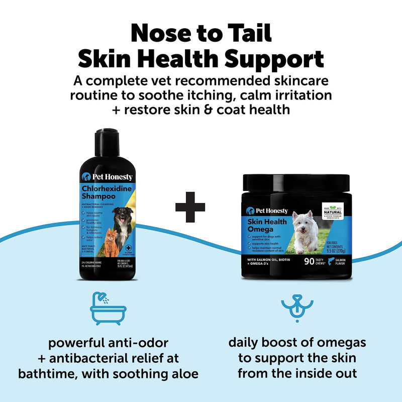 PetHonesty Chlorhexidine Shampoo + Allergy Support Soft Chew Bundle - All-Natural Dog Vitamins, Fish Oil for Dogs, Omega 3 for Dogs, Itch Relief, Shiny Dog Coat, Dog Shampoo for Allergies - PawsPlanet Australia