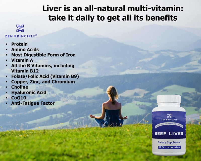 [Australia] - Zen Principle Beef Liver Supplement Grass-Fed, Pasture-Raised Cows. Desiccated Liver Supplement, No Hormones or GMO. Natural Energy from Iron, Protein, Vitamins. 2-Pack, 360 Capsules. 