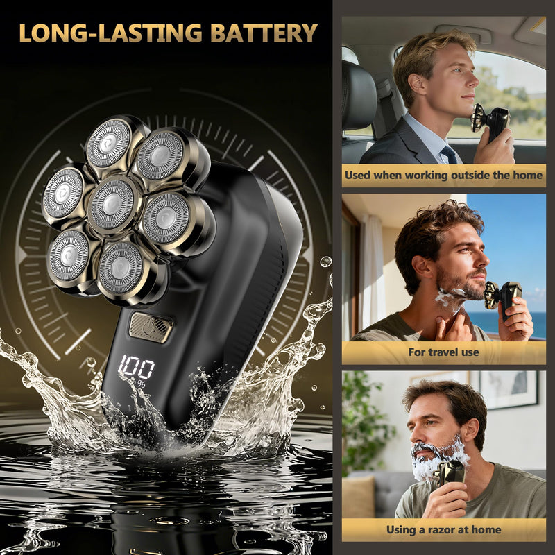 [Australia] - Head Shavers for Bald Men, Electric Razor with 7D Magnetic Shaver Heads, Wet Dry Waterproof Bald Head Trimmer Kit for Women & Men, Nose Ear Hair Trimmer, USB Rechargeable Clippers, Bright Black 