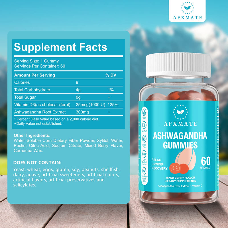 [Australia] - AFXMATE Ashwagandha Gummies & Vitamin D Gummies for Men & Women 120 Count Aswangdha Supplement (Non-GMO, Sugar Free & Gluten Free) 