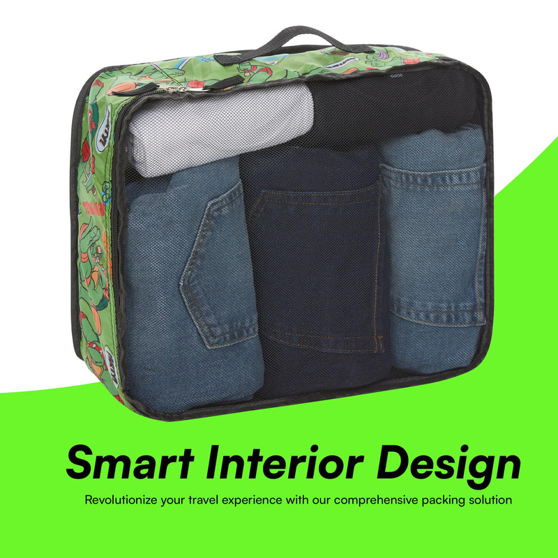 Teenage Mutant Ninja Turtles Packing Cubes - Leonardo, Raphael, Donatello, Michelangelo - TMNT 5 Piece Travel Luggage Organizer Set for Kids Teens Adults