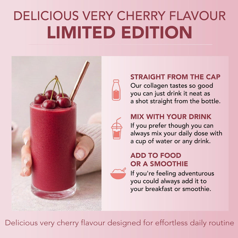 Reverse Life - Limited Edition Very Cherry Skin Booster - 5,000mg Hydrolysed Collagen with Biotin, Vitamin C, B12 & Folic Acid - 30-Day Dose - Collagen Supplements - 450ml 30 Day Supply