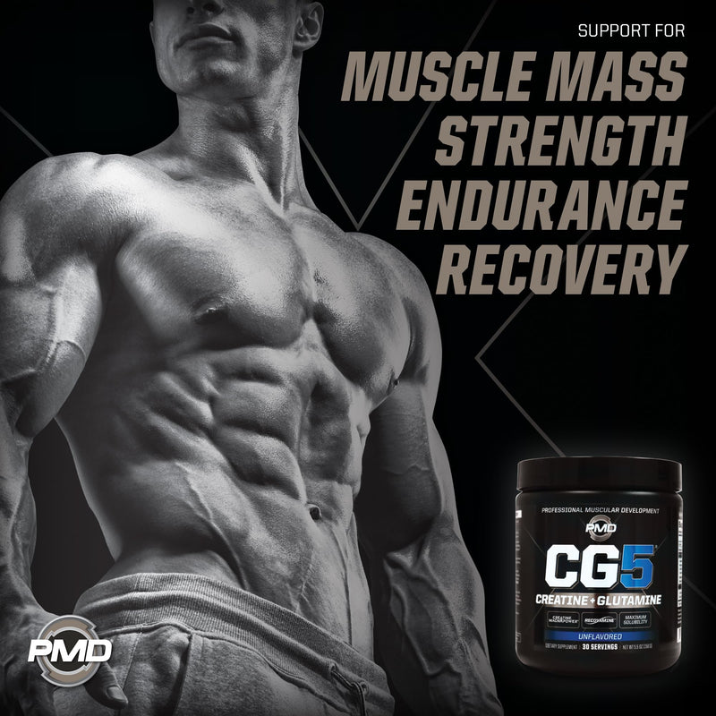 [Australia] - PMD Sports CG5 Premium Creatine & L Glutamine Powder, Power Recovery, Build Lean Muscle, Increase Workout Performance, Maximum Strength Pre Workout & Post Workout, Unflavored, 30 Servings 5.5 Ounce (Pack of 1) 