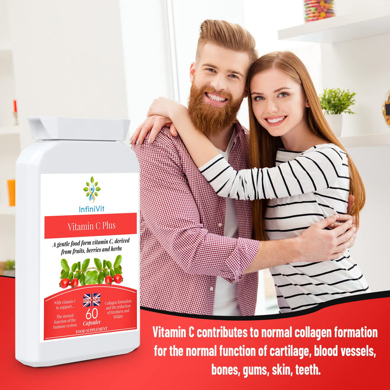 Natural Vitamin C Capsules, Sourced from Acerola Cherry, Food Form Vitamin C for Enhanced Absorption and Bioavailability