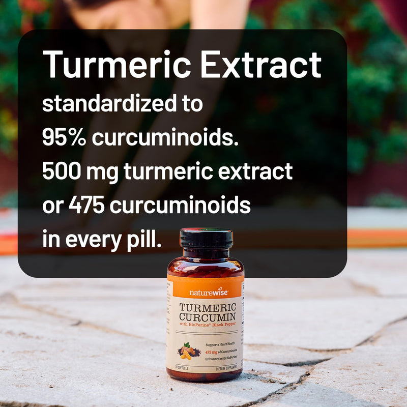 [Australia] - NatureWise Turmeric Curcumin 500mg with Black Pepper Softgels - Extra Strength, Enhanced Absorption - 95% Curcuminoids & BioPerine for Immune Support - Gluten-Free, Non-GMO - 30 Count[1-Month Supply] 30 Count (Pack of 1) 