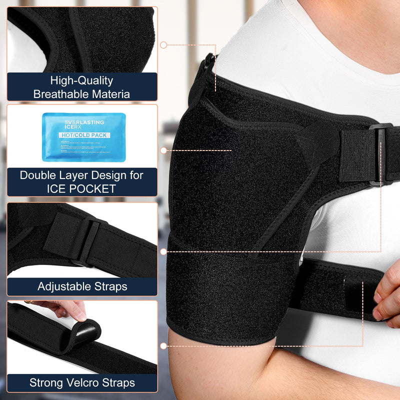 [Australia] - Shoulder Brace for Men and Women for Torn Rotator Cuff,Arm Sling Shoulder Immobilizer,Shoulders Compression Sleeve and Support For Pain Relief,Adjustable,Suitable for Both Left and Right Arms (1, Black) 1 