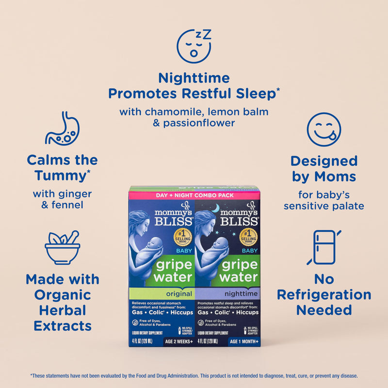 [Australia] - Mommy's Bliss Gripe Water for Babies with Gas, Colic or Stomach Discomfort Day & Night Combo 