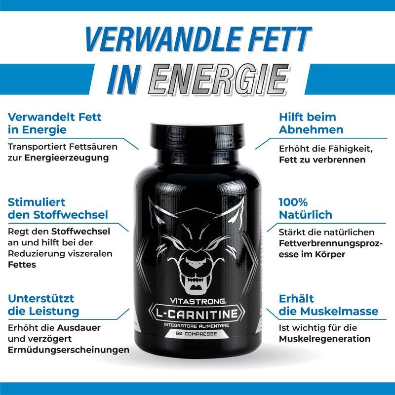 [Australia] - Vitastrong CARNITIN | 100% pure L-Carnitine | Improves energy and endurance during training | High quality Made in Italy. 