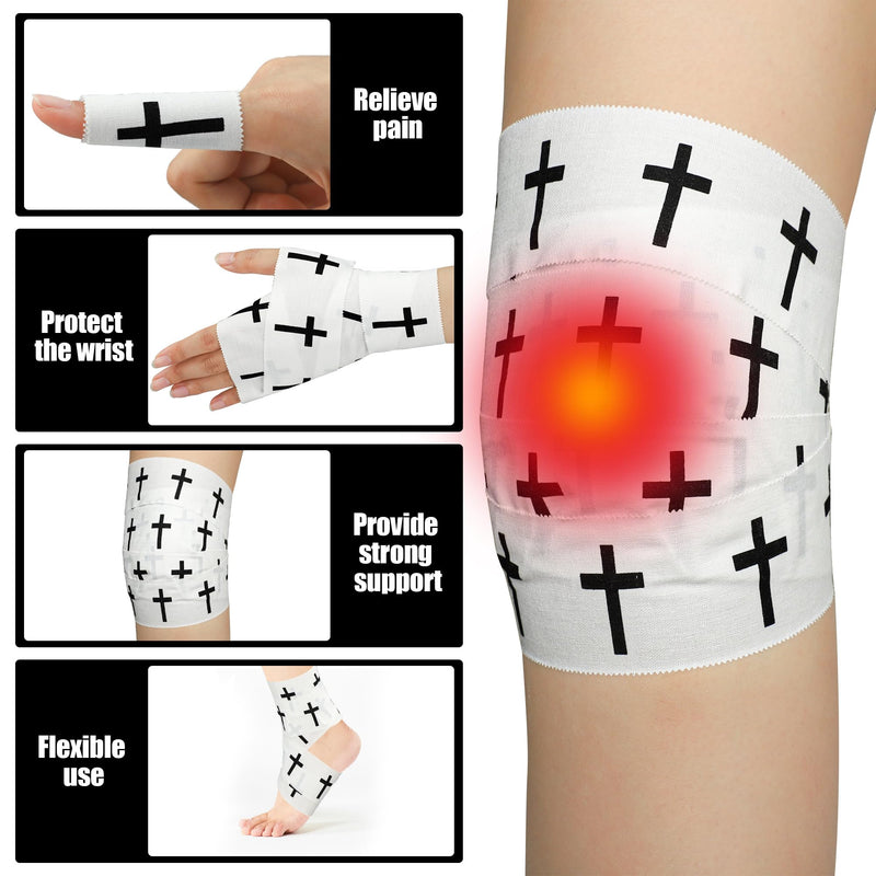 4 Pcs Christian Athletic Tapes Religious Sport Tape with Cross White Black Bible Verse Wrist Tapes Cross Athletic Wrist Tape for Sports Gymnastics Tennis Boxing Athlete First Aid Injury Wrap, 2inx23ft