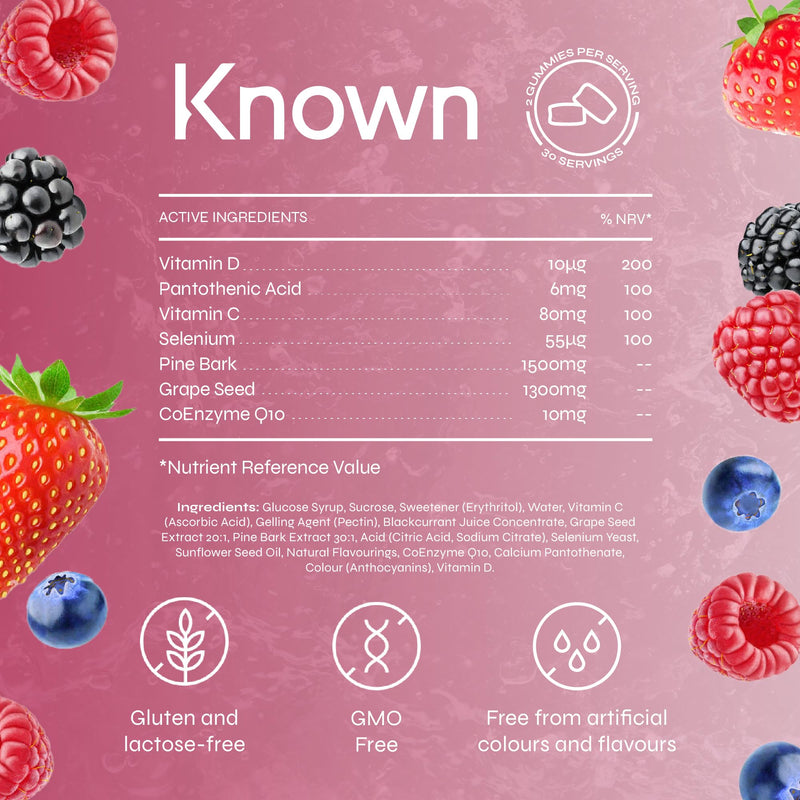Known Tasty Skin Ageing Gummies - Vitamin C, Selenium - Supports Skin, Antioxidant - Natural Mixed Berry Flavour - 60 Vegan Gummies, 1 Month Supply