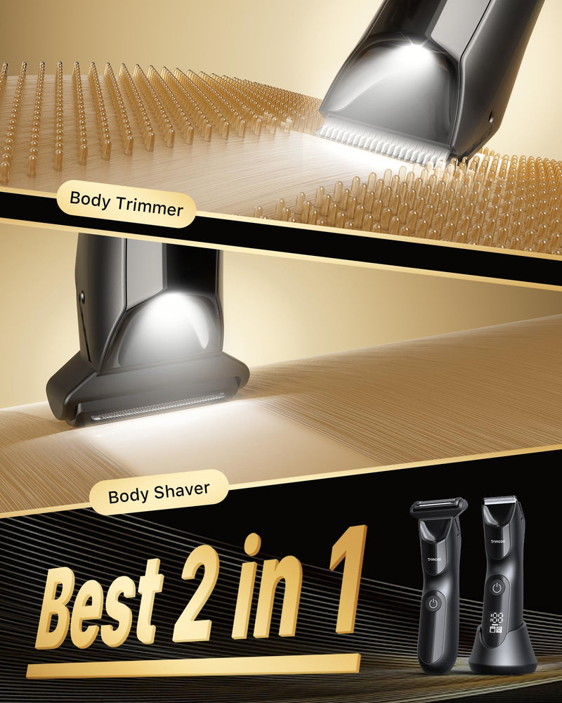 [Australia] - 2025 New Manscape Groin & Body Hair Trimmer for Men, 2 in 1 Electric Ball Pubic Trimmer & Shaver, Replaceable Blade Heads, USB-C Fast Charging, LED Display, Waterproof Wet/Dry Shaver, Black 