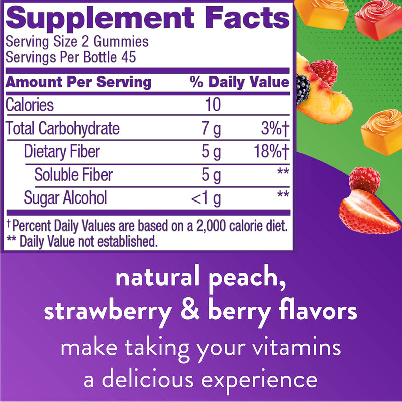 [Australia] - Vitafusion Fiber Well Sugar Free Fiber Supplement, Peach, Strawberry And Blackberry Flavored Supplements, 90 Count 