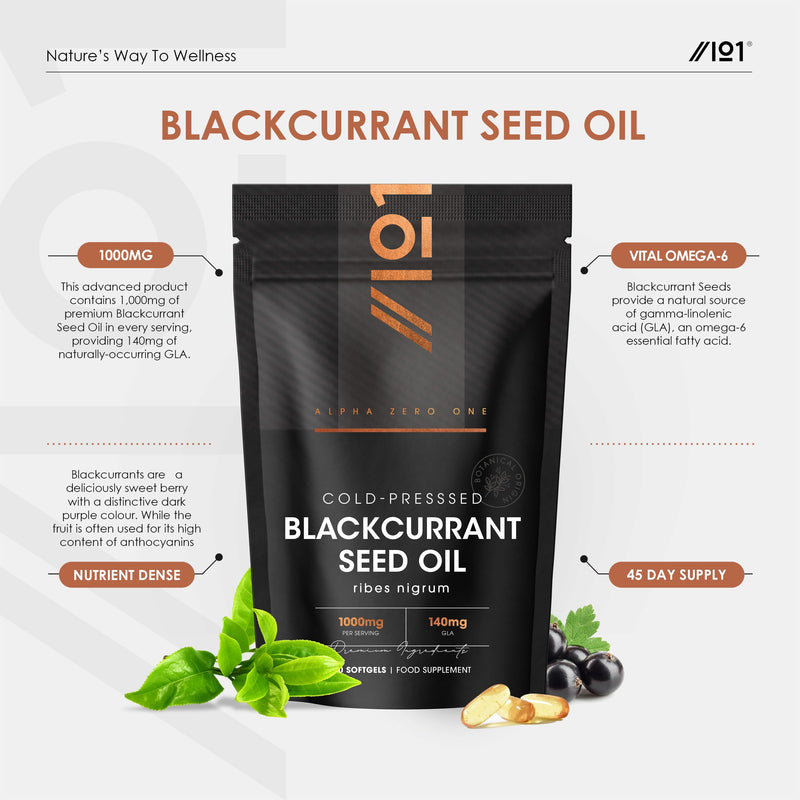 Blackcurrant Seed Oil 1000mg – 90 Softgels – 105mg GLA Omega-6 Essential Fatty Acid from Cold-Presssed Blackcurrant Oil – Resealable and Recyclable Pouch by Alpha01