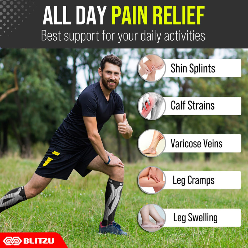 [Australia] - BLITZU Calf Compression Sleeve for Men & Women Footless Compression Socks Support Runners Leg Sleeve Shin Splints Pain Relief Black Small/Medium 