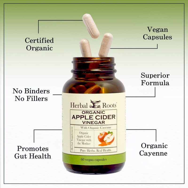 [Australia] - Herbal Roots Organic Apple Cider Vinegar Capsules with Mother and Organic Cayenne | 650 mg | 60 Vegan Capsules 