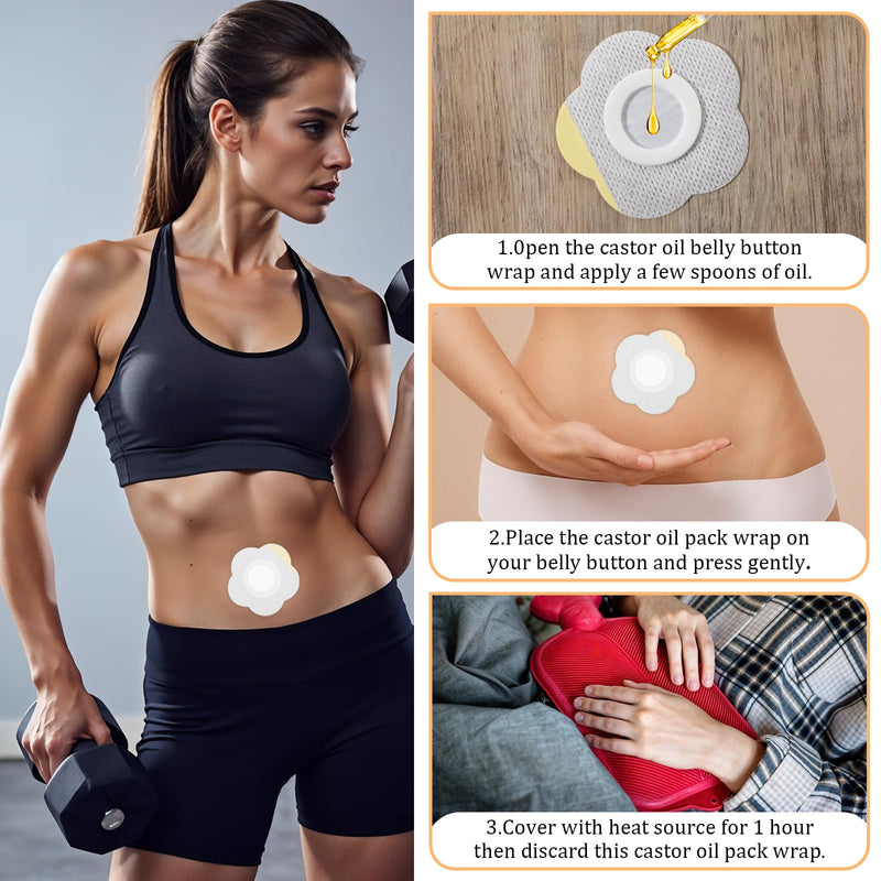 [Australia] - 30 Pcs Disposable Castor Oil Pack Wrap Belly Button Self-Adhesive Castor Belly Button Wrap Pads Highly Absorbent Spunlace Cloth Organic Cover Compress Patches Oil Not Included No Wash 2.24'' 30 