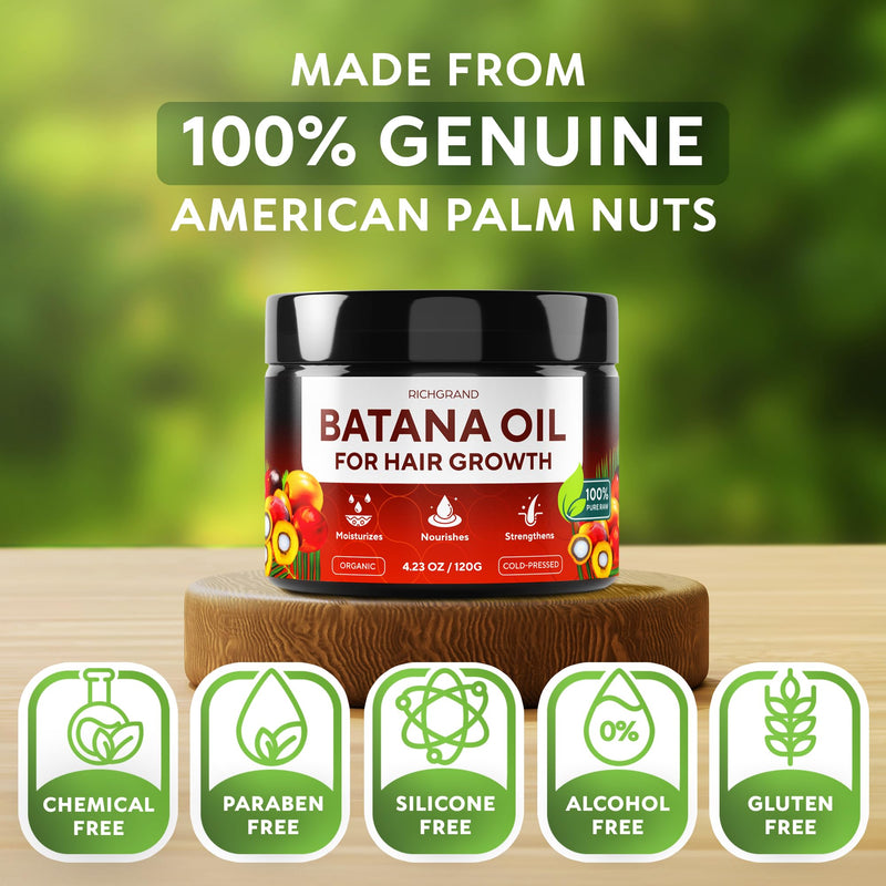 Batana Oil for Hair Growth - 100% Raw & Organic Unrefined Batana Oil - Cold Pressed Hair Mask for Scalp Health, Thicker Hair & Split Ends Repair - Natural & Pure (4.23 oz) 4.23 Fl Oz