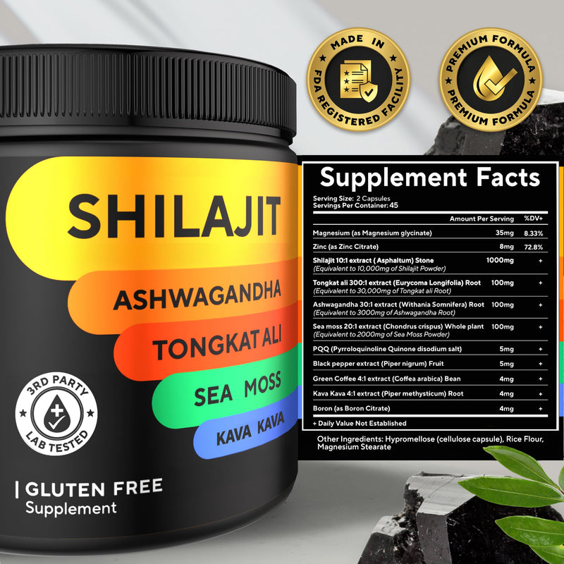 [Australia] - Shilajit Capsules 10 in 1 with Kava Kava - USA Made Himalayan Shilajit for Men with Tongkat Ali, Ashwagandha, Kava Kava for Energy & Immunity Support - 90 Count 90 Count (Pack of 1) 