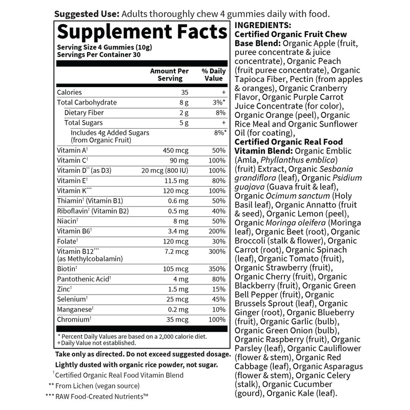 Garden of Life Organics Men's Gummy Vitamins - Berry - Certified Organic, Non-GMO, Vegan, Kosher Complete Multi - Methyl B12, C & D3 - Gluten, Soy & Dairy Free, 120 Real Fruit Chew Gummies 120 Count (Pack of 1)