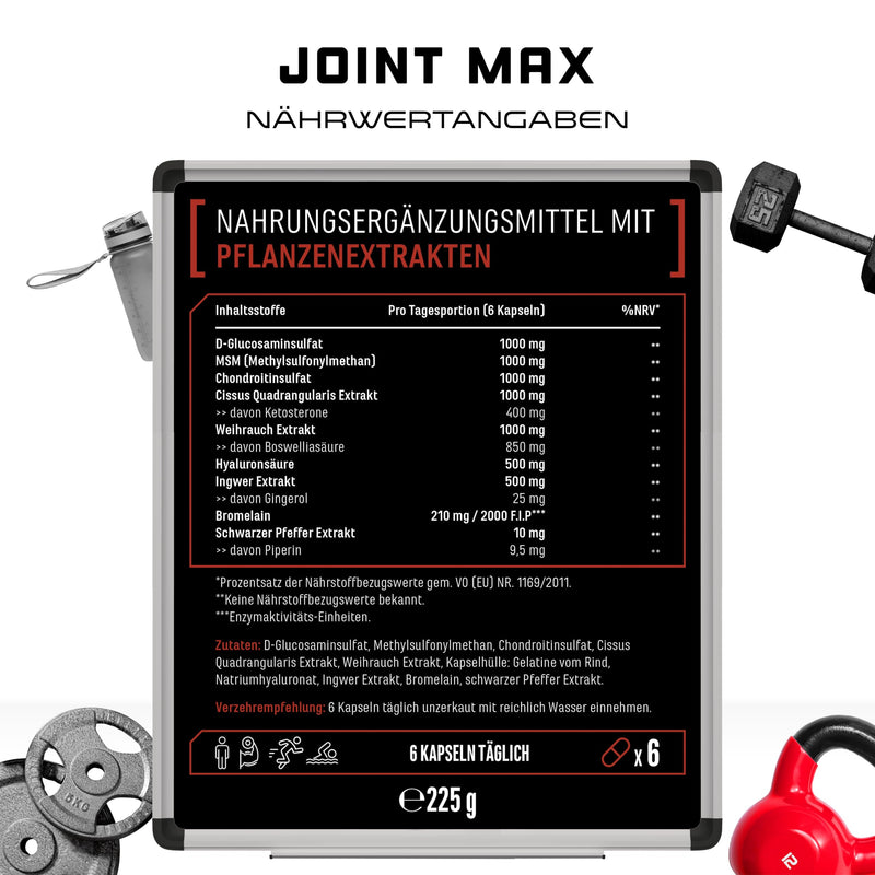 [Australia] - Joint Max Ultra Caps - 180 capsules - High-dose joint supplement with glucosamine, MSM, chondroitin, Cissus Quadrangularis, frankincense extract, hyaluronic acid, ginger, bromelain 