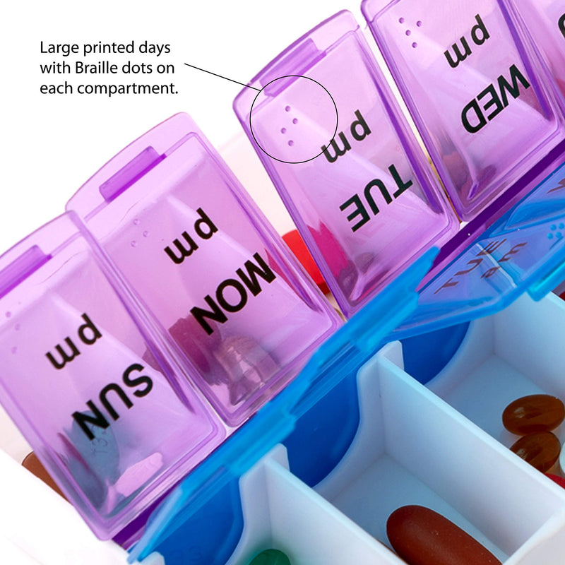 Deke Home - Pill Organizer 2 Times a Day (2 Pack), Weekly AM PM Pill Box, 7 Day Morning and Night Medicine Organizer, BPA-Free Daily Vitamin Container, Easy Open Travel Pill Case, 7.8"x3.6"x1.3" 2 Count (Pack of 1)