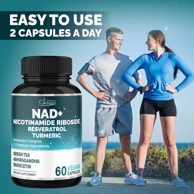 Organic Cadane 11-in-1 Nicotinamide Riboside Supplement with Trans-Resveratrol, Turmeric Curcumin & 8 More | Cellular Wellness Support | Vegan, Non-GMO – 60 Capsules for 30 Days