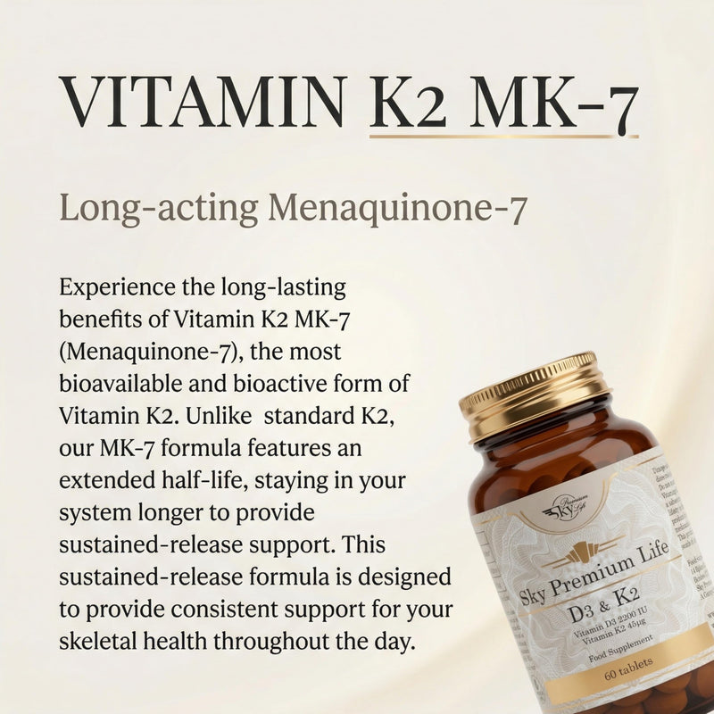 Sky Premium Life Vitamin D3 2200 IU (55µg) with Vitamin K2 MK7 (45µg) – Immune System, Bones, Teeth & Muscle Support – 1-A-Day Easy Swallow Tablets – 60 Tablets (2 Month Supply) – Halal & GMP Quality 60 count (Pack of 1)