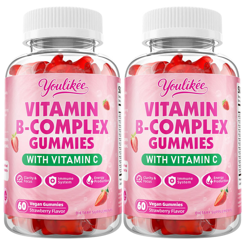 2 Pack Vitamin B-Complex Gummies for Women & Men, 120 Ct | Methyl B12, B1, B2, B3, B5, B6, B7 & B9 - Vitamin B Complex with Vitamin C for Energy & Immune Support, Strawberry Flavor 60 Count (Pack of 2)