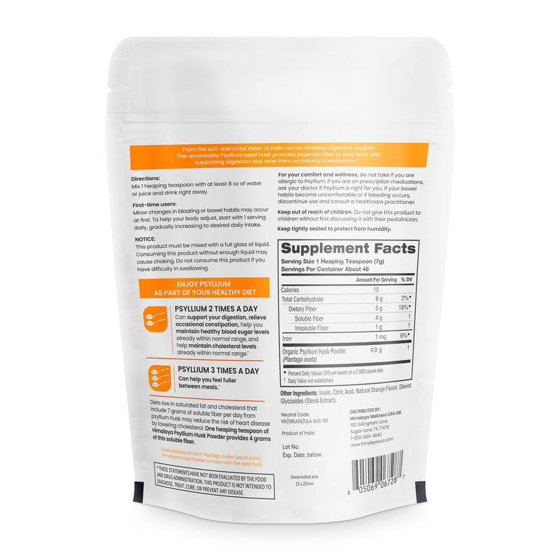 [Australia] - Himalaya Orange Psyllium Husk Powder, Daily Fiber Supplement for Regularity & Digestive Support, Sugar Free, Gluten Free, Vegan, No Artificial Colors, Easy-to-Mix,12 oz (340 g) 