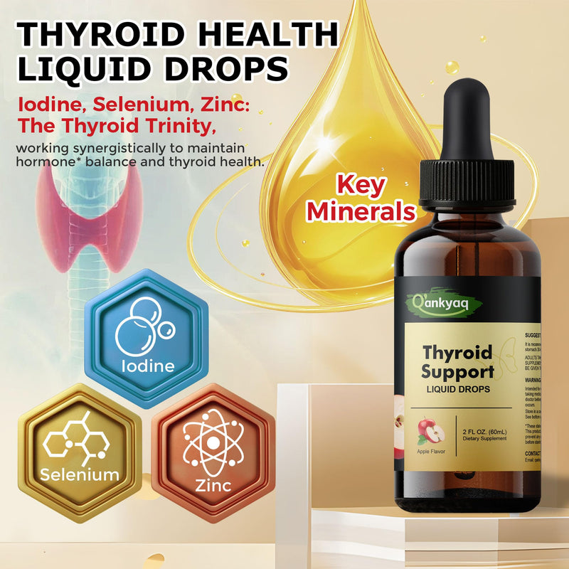 [Australia] - Q'ankyaq Thyroid Support Liquid Drops, Thyroid Support for Women & Men, with Iodine, Selenium, Zinc, L-Tyrosine & Ashwagandha, Hormone Balance, Metabolism, Immune & Energy Support, Vegan, 60ML 