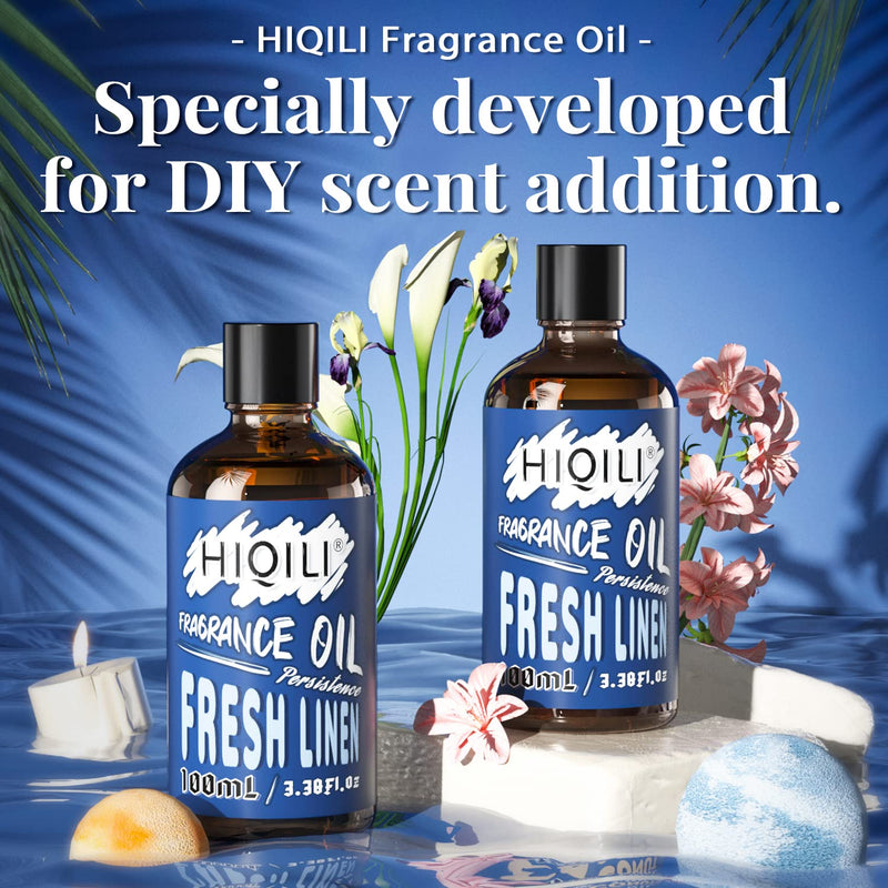 [Australia] - HIQILI Fresh Linen Fragrance Oil 100ml, Single Essential Oil for Diffuser Car Freshies, Clean Fresh Scent for Candle Making Soap Laundry 3.38 Fl Oz 3.38 Fl Oz (Pack of 1) 