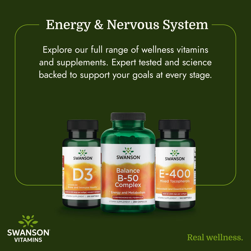Swanson Balance B-50 High-Potency B Vitamin Complex, 250 Capsules | For Busy Adults Seeking Immune, Heart, and Nervous System Support, Comprehensive Blend of B Vitamins with B12 250 Count (Pack of 1)
