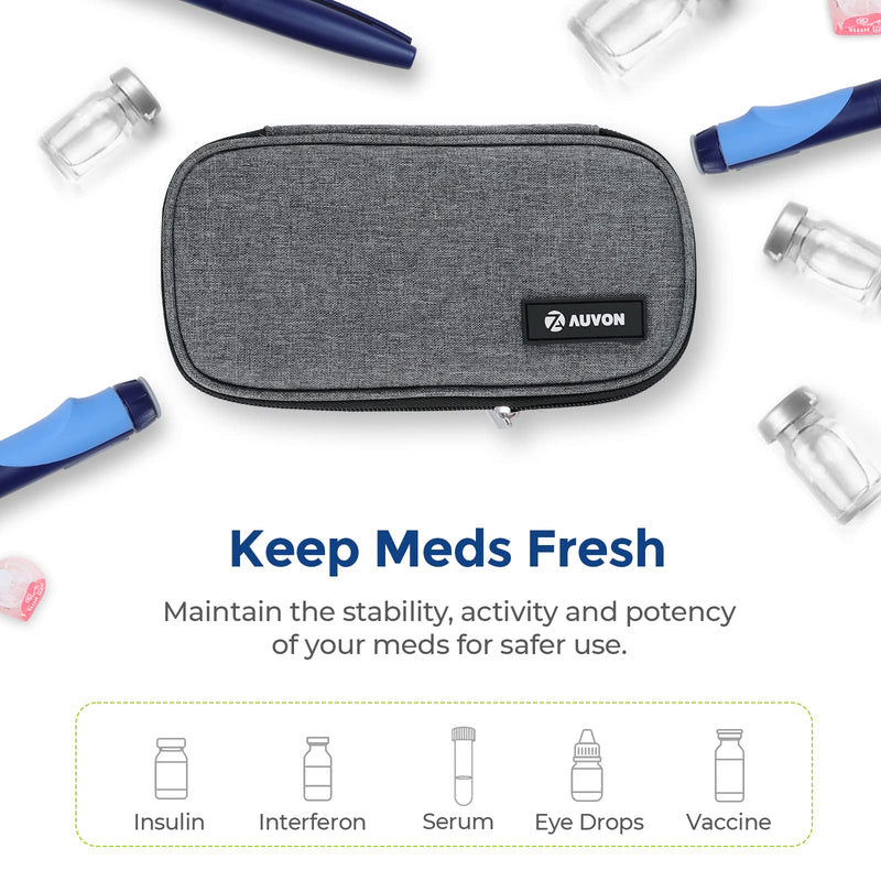 [Australia] - AUVON Portable Insulin Cooler Travel Case, Insulated Diabetic Bag with 2 x 160g Ice Packs for 6-8h Cooling Time, Medication Cooler Bag for Insulin Pens and Blood Glucose Monitor Supplies A-Gray 