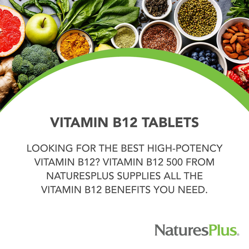 NaturesPlus Vitamin B12 500 mcg - 90 Tablets - Energy & Immune Health Support - Gluten Free, Vegetarian - 90 Servings 500 mcg (Pack of 1)