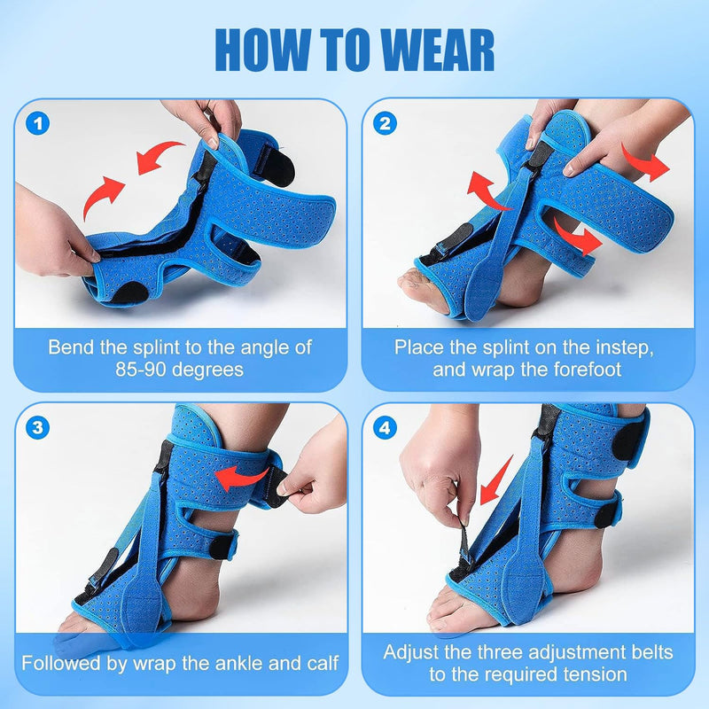 [Australia] - Plantar Fasciitis Night Splint-Upgrade 3 Adjustable Planter Facetious Relief Brace,Plantar Fasciitis Relief Women Men Straps,Support Relief Foot Drop Achilles Tendonitis Day Night(Blue-1PC) Blue 1PC 