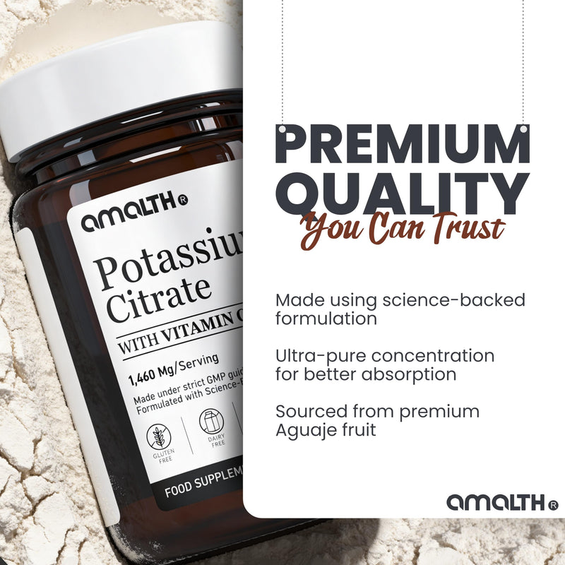 Potassium Supplement with Vitamin C 1460mg | 2 Months Supply | 180 Capsules | Electrolytes Capsule | Bioavailable Potassium Citrate Form | Non-GMO, Gluten-Free & Vegan-Friendly | Designed in The UK