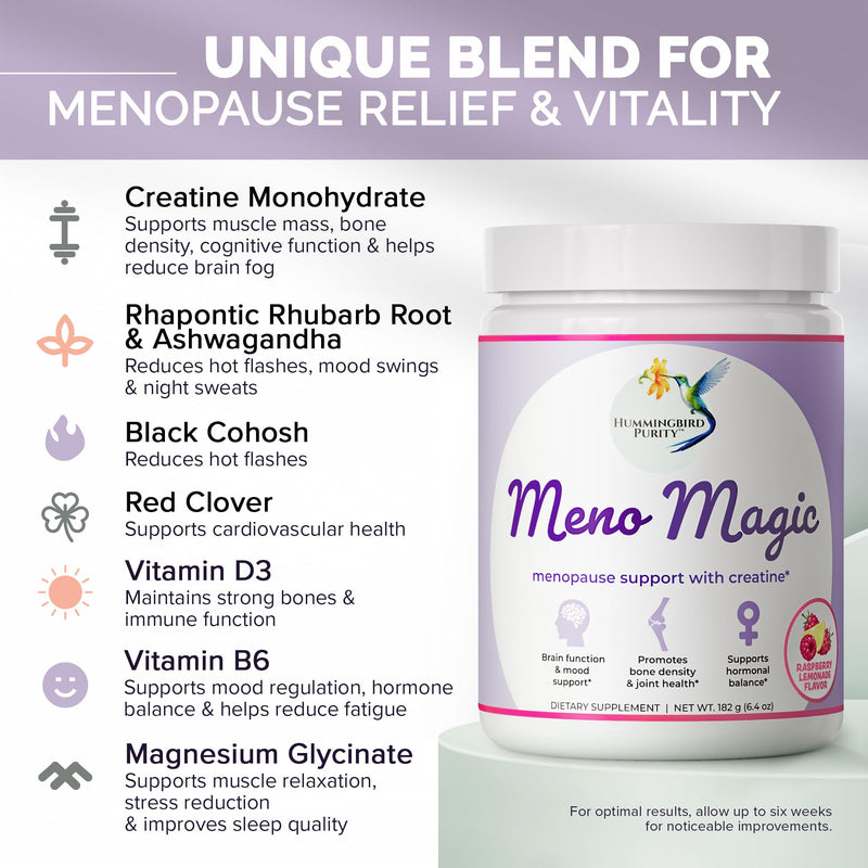 Meno Magic Menopause Support Drink Mix | 8-in-1 Hormone Balance for Hot Flashes, Night Sweats, Mood | Creatine + Herbal & Vitamin Blend | Energy, Metabolism, Muscle Support | 30 Servings