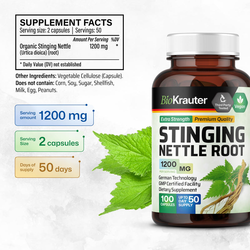 [Australia] - Stinging Nettle Capsules - Natural Urinary Tract & Overall Health Support - Organic Nettle Root Powder (Urtica Dioica) 1200 mg - 100 Vegan Pills - Non GMO 100 Count (Pack of 1) 