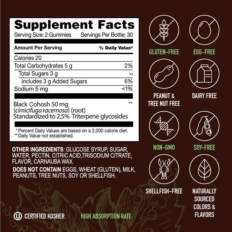 [Australia] - Strong Earth Black Cohosh Root 50mg - Black Cohosh Gummies (60 Count) Natural Extract Menopause Supplements for Women - Black Cohosh Menopause Relief, Night Sweats & Hot Flashes - Multi Symptom Relief Peach 60 Count (Pack of 1) 