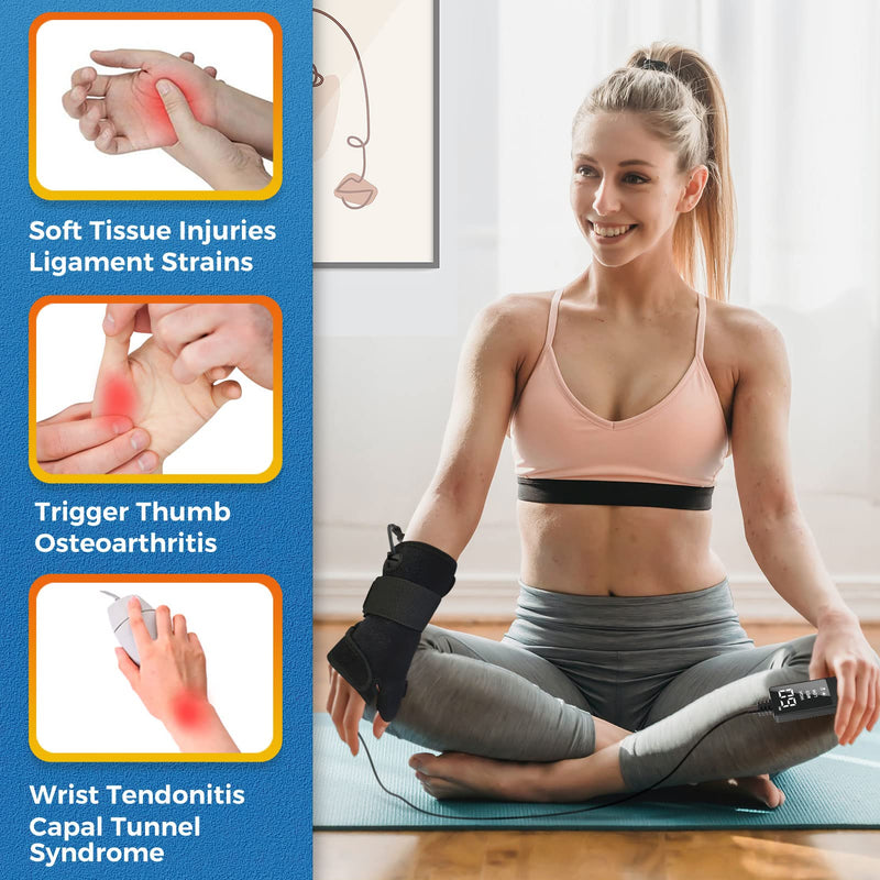 [Australia] - sticro Wrist Thumb Brace Heating Pad for Arthritis and Carpal Tunnel Relief, Hand Heating Pad for Sprains Trigger Thumb, Tendonitis Pain Relief - Left Right Hand (L/XL) L/XL Black Wrist Thumb Brace 