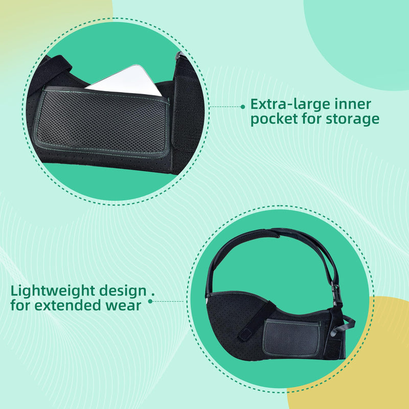 [Australia] - Arm Sling for Shoulder & Elbow Injury – Adjustable Shoulder Surgery Sling, Breathable & Lightweight Arm Support, Comfortable Sponge Shoulder Pad for Rotator Cuff & Elbow Recovery, Fits Left/Right Arm (Black, Small) Black 
