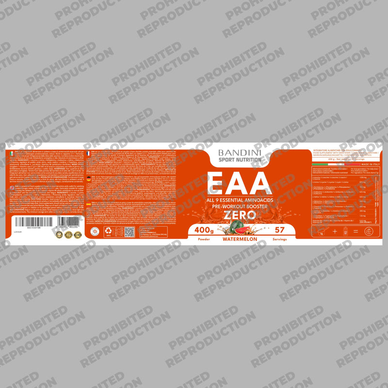 Bandini® EAA Essential Amino Acids | 400 g Powder | 9 Fermented Essential Aminoacids EAAs + BCAAs 2.1.1 & Vitamin B6 | Muscle Growth & Recovery | Intra, Pre & Post Workout | Vegan, Watermelon Flavour 57 Portions (Lot de 1)